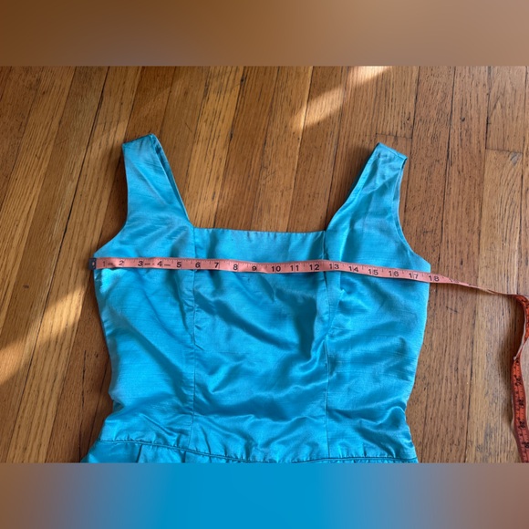 60s Vintage Blue Satin Gown w Rhinestone Accents Sz M - Picture 2 of 10